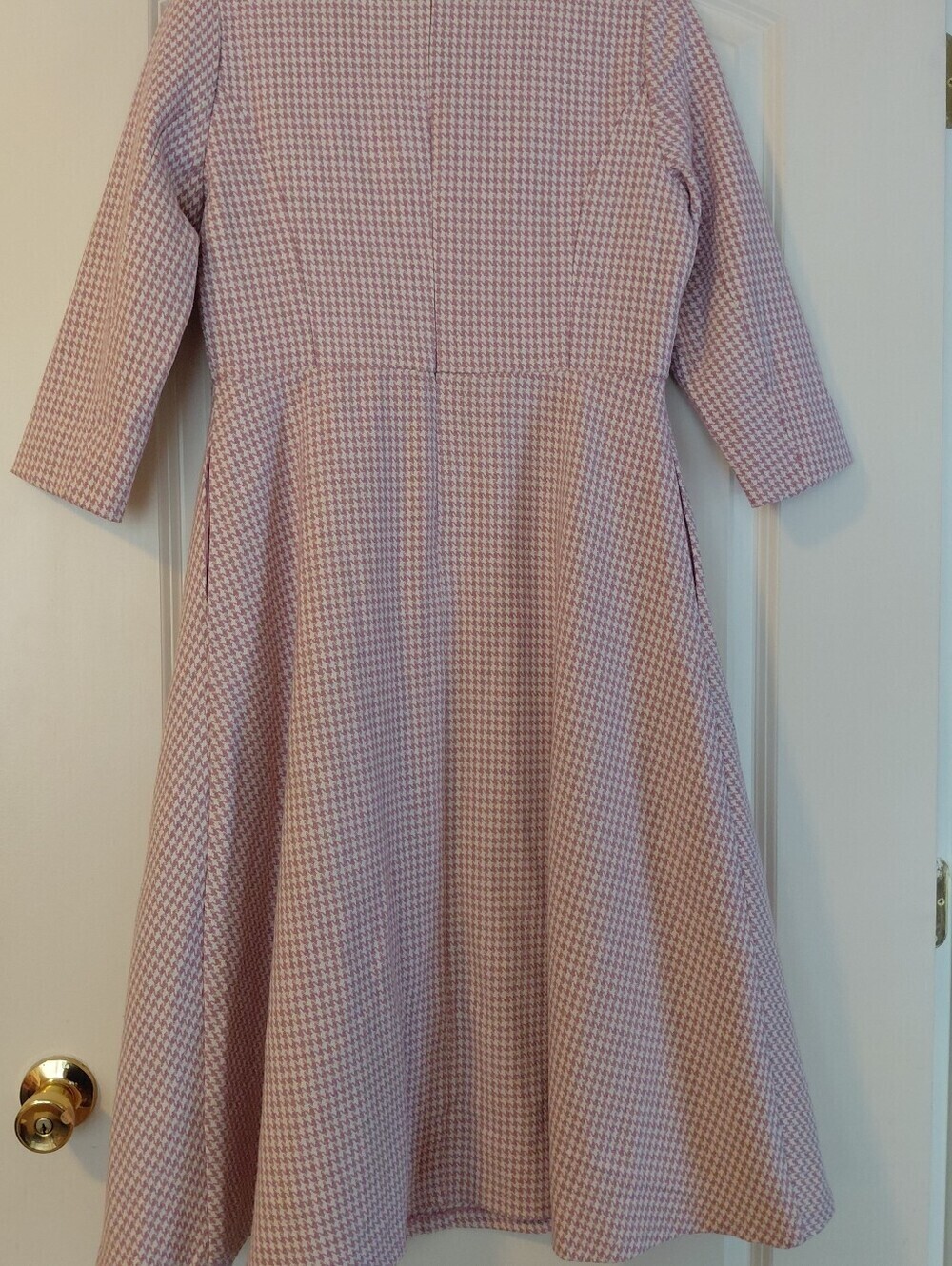 New Quiet Luxury Pink Gingham Midi Modest Dress A-Line